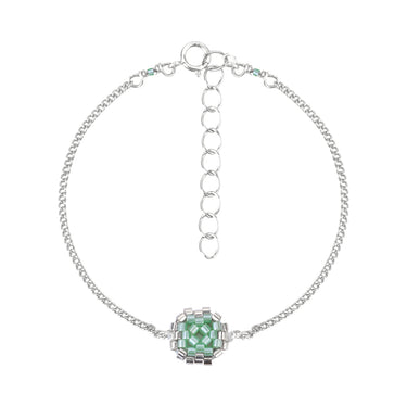 Pulsera Diamantes 1 Cuadrado Plata Ajustable Aqua